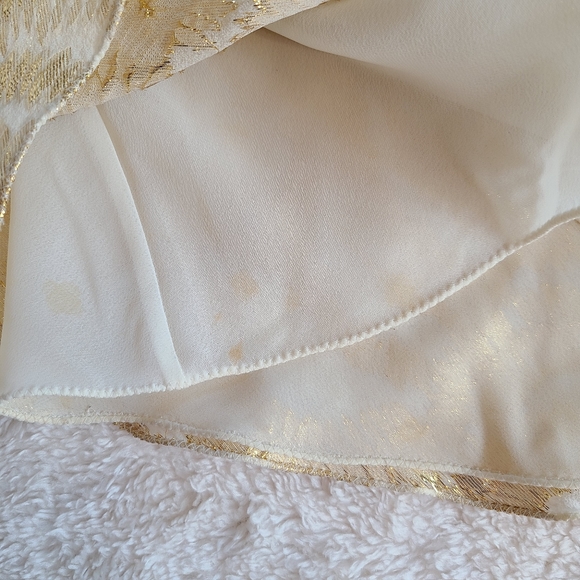 Cream and Metallic Gold Layered Chiffon Blouse - S - Picture 4 of 12
